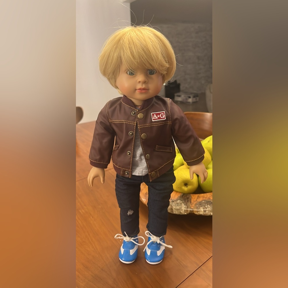 18" Boy Doll Caden American Blonde Hair + American Girl Logan Performance Outfit